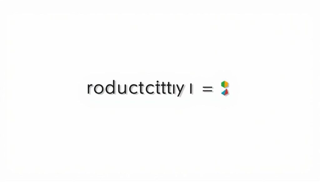 A sleek, minimalist illustration of the "Productivity Formula" showcasing a simple yet elegant equation on a clean, white background. The formula is displayed in a bold, modern font, with individual variables or factors represented by colorful, geometric shapes or icons. Soft, directional lighting from the top left casts subtle shadows, creating depth and dimensionality. The overall composition is well-balanced, guiding the viewer's eye towards the core elements of the formula. The image radiates a sense of clarity, efficiency, and the quintessential "art of doing more with less".