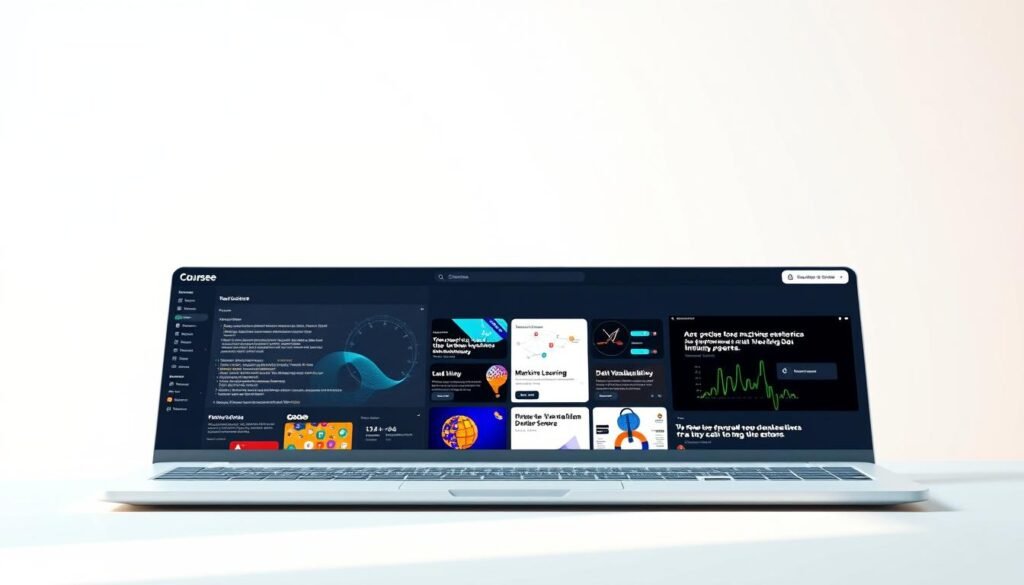 A sleek, modern data science learning platform set against a bright, minimalist backdrop. In the foreground, a clean interface with intuitive navigation and interactive coding exercises. In the middle ground, a diverse array of course topics ranging from machine learning to data visualization, all curated by industry experts. The background features subtle, geometric patterns and a warm, natural lighting that reflects the platform's commitment to accessible, engaging education. The overall atmosphere is one of focus, productivity, and a passion for data-driven discovery. A sleek, modern data science learning platform set against a bright, minimalist backdrop. In the foreground, a clean interface with intuitive navigation and interactive coding exercises. In the middle ground, a diverse array of course topics ranging from machine learning to data visualization, all curated by industry experts. The background features subtle, geometric patterns and a warm, natural lighting that reflects the platform's commitment to accessible, engaging education. The overall atmosphere is one of focus, productivity, and a passion for data-driven discovery.