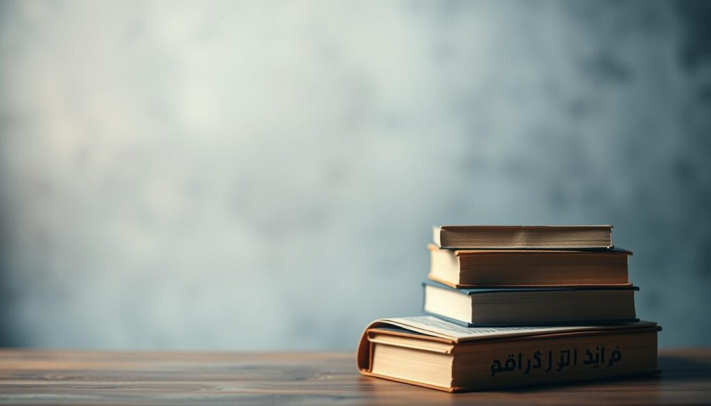 A thought-provoking book cover with a minimalist, elegant design. A stack of books in the foreground, their spines featuring the Arabic script "فوائد قراءة كتب العقلية". The books are rendered in shades of warm brown, with a soft, muted light falling upon them, creating a contemplative atmosphere. The background is a soft, blurred gradient in hues of blue and gray, suggesting an expansive, intellectual space. The overall composition evokes a sense of curiosity and the potential for personal growth through the reading of philosophical works.