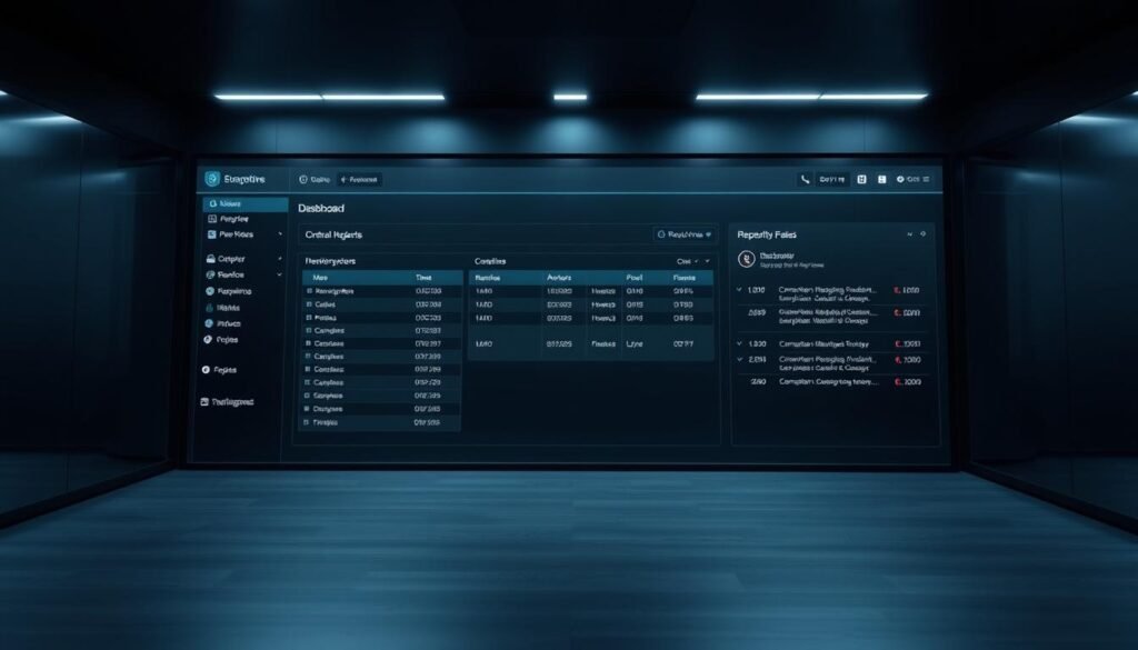 A visually captivating, high-resolution web hosting control panel interface, showcasing a clean, intuitive layout with an elegant dark theme. The panel features a prominent dashboard section in the center, surrounded by neatly organized menus and options on the left and right sides. Subtle lighting from the top casts a soft, diffused glow across the sleek, modern design, creating a sense of depth and professionalism. The interface conveys a balanced, user-friendly experience, perfectly suited for managing web hosting tasks with ease and efficiency.