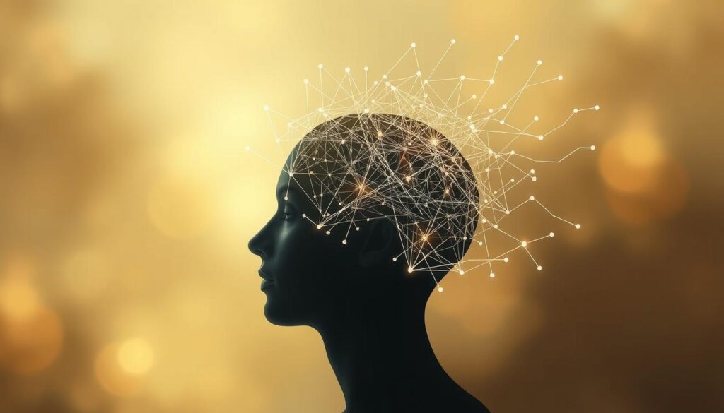 An artistic and conceptual illustration of "The Potential for Change", depicting a person's mind in transition. Set against a backdrop of soft, ethereal lighting, the focal point is a human head in profile, with an intricate network of interconnected lines and shapes representing the dynamic, fluid nature of one's cognition. The lines flow and morph, suggesting the continuous evolution and transformation of thoughts, beliefs, and perspectives. The overall mood is one of contemplation, introspection, and the possibility of personal growth.