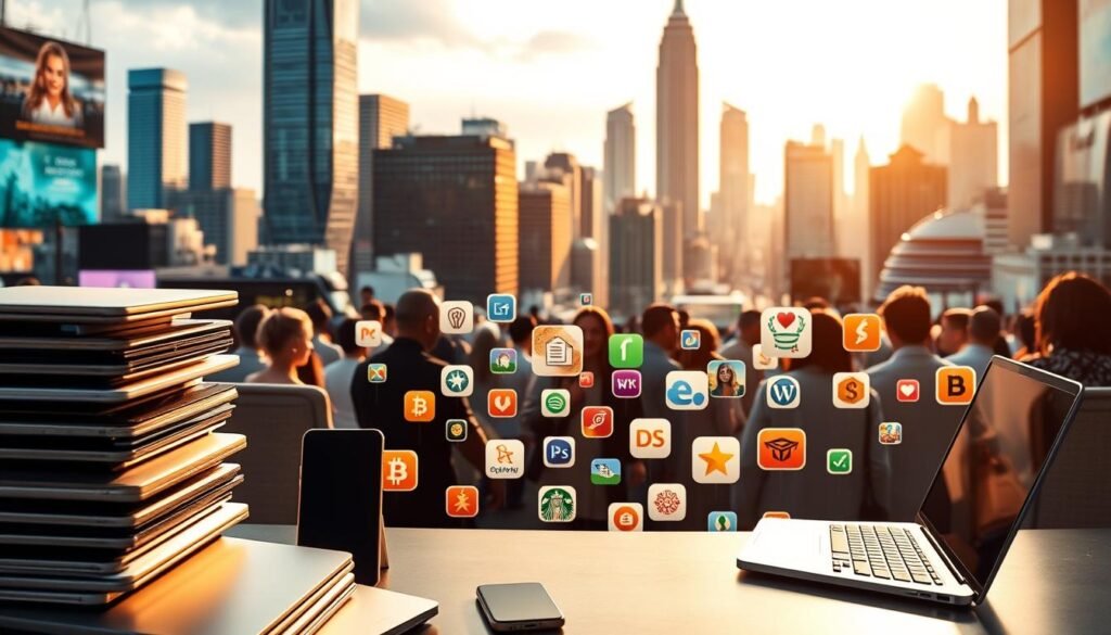A bustling online marketplace, where successful deals on Flippa unfold like a digital dance. In the foreground, a stack of laptops and smartphones showcases the tools of the trade, their sleek designs hinting at the cutting-edge technologies powering these transactions. The middle ground features a diverse array of website icons, each representing a unique online venture, their vibrant colors and intricate designs reflecting the boundless creativity of digital entrepreneurs. In the background, a cityscape of skyscrapers and gleaming towers symbolizes the global reach and immense potential of the Flippa platform, where fortunes are made and dreams are realized through the art of website flipping. Warm, golden lighting casts a sense of prosperity and success, while a crisp, professional atmosphere pervades the scene, evoking the thrill and satisfaction of closing a lucrative deal.