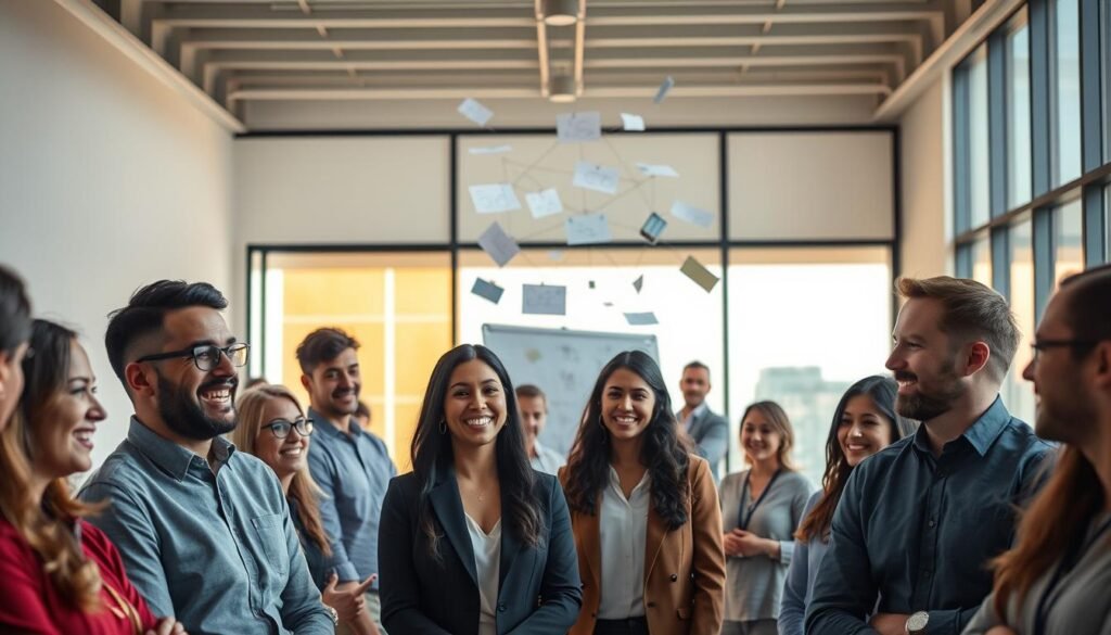 A crowdsourced collection of user experiences and reviews showcasing Nifty, a leading project management software. In the foreground, diverse professionals enthusiastically discuss the intuitive interface and powerful features of Nifty, their faces animated with satisfaction. The middle ground depicts teams collaborating seamlessly, notes and diagrams floating in the air. In the background, a sleek, minimalist office setting with large windows, conveying a sense of productivity and innovation. Warm, natural lighting casts a professional, authoritative tone. The composition emphasizes the real-world testimonials and collaborative nature of Nifty, inspiring confidence in its effectiveness.
