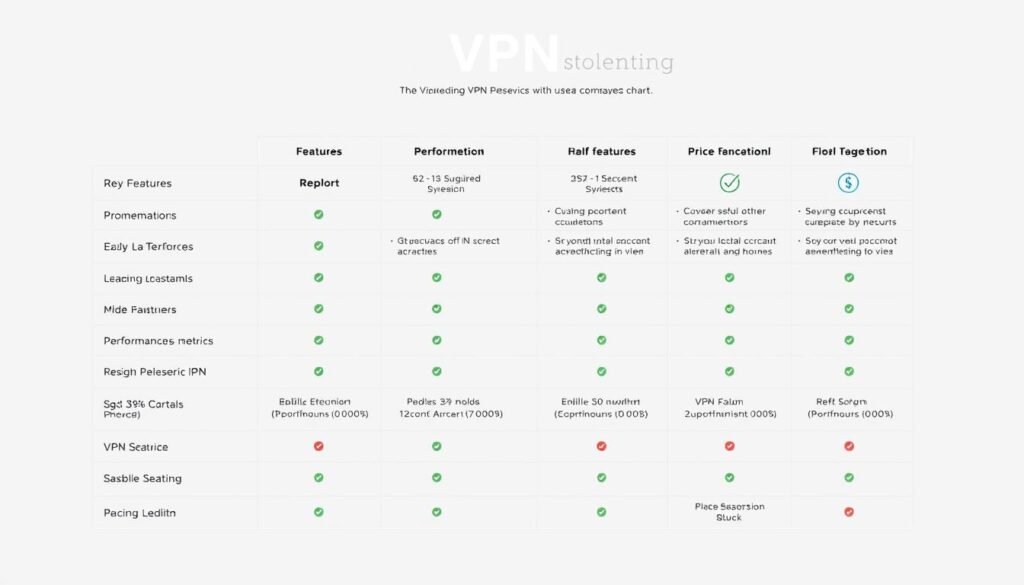 A detailed and visually striking comparison chart of leading VPN services, showcasing their key features, performance metrics, and pricing options. The chart is presented on a clean, minimalist background with a soft, muted color palette, allowing the information to take center stage. The data is organized in a clear, grid-like layout, with crisp iconography and well-defined sections for each service. The overall design is sleek, professional, and optimized for easy comprehension, creating a comprehensive yet visually appealing resource for evaluating VPN options. A detailed and visually striking comparison chart of leading VPN services, showcasing their key features, performance metrics, and pricing options. The chart is presented on a clean, minimalist background with a soft, muted color palette, allowing the information to take center stage. The data is organized in a clear, grid-like layout, with crisp iconography and well-defined sections for each service. The overall design is sleek, professional, and optimized for easy comprehension, creating a comprehensive yet visually appealing resource for evaluating VPN options.