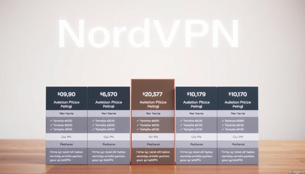 A detailed, well-organized comparison of NordVPN's pricing plans, showcased against a clean, minimalist background. The foreground features a grid-like layout of the different subscription options, each with clear pricing information, duration, and key features highlighted. The middle ground includes subtle icons or graphics to visually differentiate the plans. The background is a softly blurred gradient, creating a sense of depth and focus on the central pricing display. The overall mood is professional, informative, and visually appealing, inviting the viewer to explore the NordVPN pricing breakdown. A detailed, well-organized comparison of NordVPN's pricing plans, showcased against a clean, minimalist background. The foreground features a grid-like layout of the different subscription options, each with clear pricing information, duration, and key features highlighted. The middle ground includes subtle icons or graphics to visually differentiate the plans. The background is a softly blurred gradient, creating a sense of depth and focus on the central pricing display. The overall mood is professional, informative, and visually appealing, inviting the viewer to explore the NordVPN pricing breakdown.