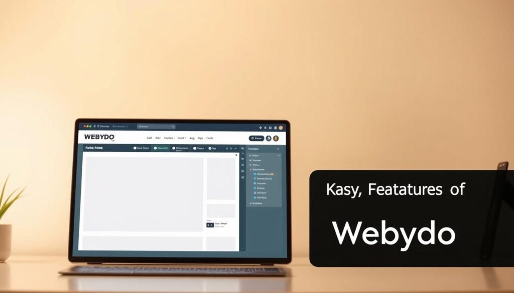A modern, intuitive website builder interface with a sleek, minimalist design. The foreground features a large, responsive preview pane showcasing a clean, elegant website layout. The middle ground displays a sidebar with various customization tools and options, allowing the user to effortlessly tweak the design. The background is filled with a soft, neutral color palette, creating a calm and focused atmosphere. Warm, diffused lighting illuminates the scene, highlighting the interface's clarity and simplicity. The camera angle is slightly elevated, providing an immersive, user-centric perspective. Overall, the image conveys the power and ease of use of the Webydo website builder, perfectly aligning with the "Key Features of Webydo" section of the article. A modern, intuitive website builder interface with a sleek, minimalist design. The foreground features a large, responsive preview pane showcasing a clean, elegant website layout. The middle ground displays a sidebar with various customization tools and options, allowing the user to effortlessly tweak the design. The background is filled with a soft, neutral color palette, creating a calm and focused atmosphere. Warm, diffused lighting illuminates the scene, highlighting the interface's clarity and simplicity. The camera angle is slightly elevated, providing an immersive, user-centric perspective. Overall, the image conveys the power and ease of use of the Webydo website builder, perfectly aligning with the "Key Features of Webydo" section of the article.