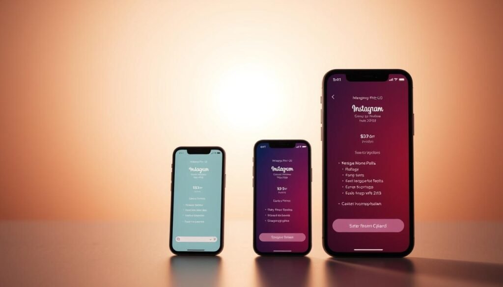 A modern, minimalist composition depicting Instagram's pricing plans. In the foreground, three elegant phone devices showcase the app's various subscription tiers, each with a distinct color palette and subtle interface elements. The middle ground features a sleek, monochromatic backdrop, creating a sense of focus and clarity. Warm, directional lighting casts subtle shadows, lending depth and dimensionality to the scene. The overall atmosphere is one of sophistication, highlighting the value proposition of InstaclubHub's pricing structure within a visually striking, premium-quality display. A modern, minimalist composition depicting Instagram's pricing plans. In the foreground, three elegant phone devices showcase the app's various subscription tiers, each with a distinct color palette and subtle interface elements. The middle ground features a sleek, monochromatic backdrop, creating a sense of focus and clarity. Warm, directional lighting casts subtle shadows, lending depth and dimensionality to the scene. The overall atmosphere is one of sophistication, highlighting the value proposition of InstaclubHub's pricing structure within a visually striking, premium-quality display.