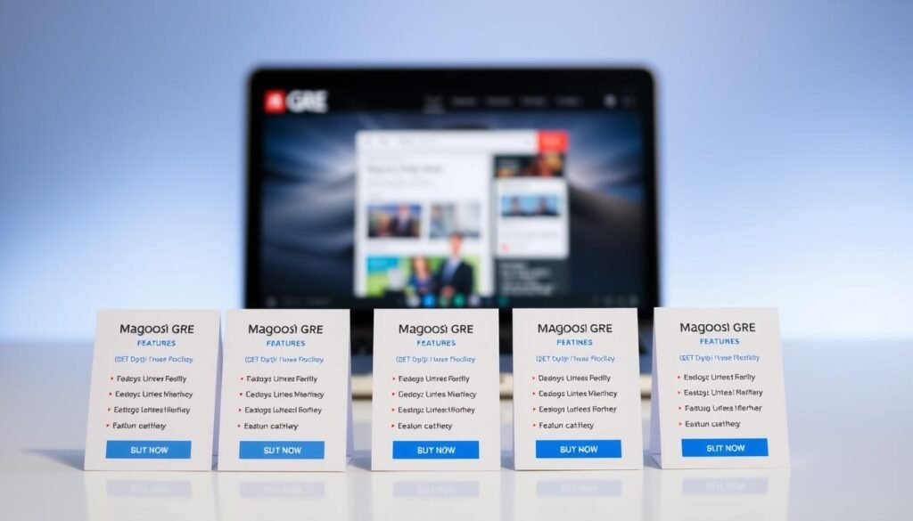 A sleek and modern image of the Magoosh GRE pricing plans. In the foreground, several price tiers are displayed on clean, minimalist cards with clear pricing details and feature highlights. The middle ground shows a laptop or tablet device displaying the Magoosh GRE website, providing context. The background features a soft, blurred gradient in shades of blue and gray, creating a professional and high-quality atmosphere. The lighting is soft and diffused, casting an even glow across the scene. The overall composition is balanced, drawing the viewer's attention to the key pricing information. A sleek and modern image of the Magoosh GRE pricing plans. In the foreground, several price tiers are displayed on clean, minimalist cards with clear pricing details and feature highlights. The middle ground shows a laptop or tablet device displaying the Magoosh GRE website, providing context. The background features a soft, blurred gradient in shades of blue and gray, creating a professional and high-quality atmosphere. The lighting is soft and diffused, casting an even glow across the scene. The overall composition is balanced, drawing the viewer's attention to the key pricing information.