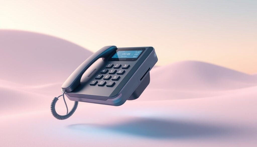A sleek, futuristic landline phone floating in a minimalist virtual environment. The device is rendered in high-definition with metallic accents and a glowing digital display. The background is a serene, pastel-toned landscape with soft gradients and ambient lighting, conveying a sense of technological sophistication and modern simplicity. The overall scene suggests the concept of a "virtual landline" - a cutting-edge communication tool seamlessly integrated into a digitally-enhanced, streamlined setting. A sleek, futuristic landline phone floating in a minimalist virtual environment. The device is rendered in high-definition with metallic accents and a glowing digital display. The background is a serene, pastel-toned landscape with soft gradients and ambient lighting, conveying a sense of technological sophistication and modern simplicity. The overall scene suggests the concept of a "virtual landline" - a cutting-edge communication tool seamlessly integrated into a digitally-enhanced, streamlined setting.