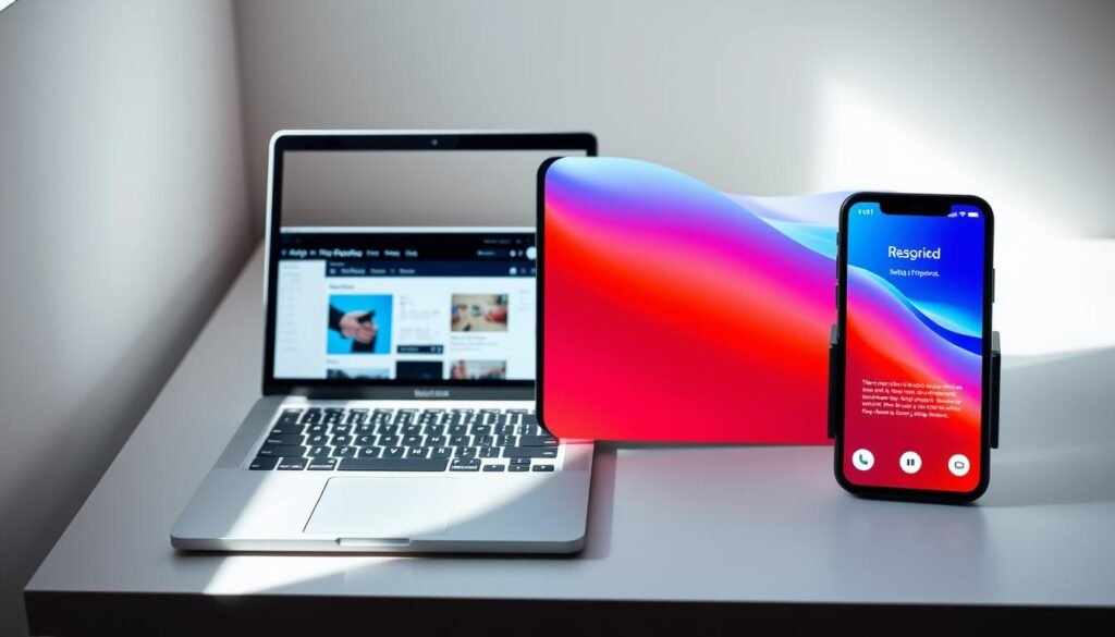A sleek, minimalist workspace with a laptop and a smartphone side-by-side, showcasing the contrasting performance and user experiences between a web-based application and a mobile app. The laptop's screen displays a vibrant, responsive website, while the smartphone's screen depicts a crisp, fast-loading mobile application. Soft, directional lighting illuminates the scene, creating a sense of clarity and focus. The composition emphasizes the seamless integration of technology, highlighting the importance of optimizing for both platforms to deliver an exceptional user experience. A sleek, minimalist workspace with a laptop and a smartphone side-by-side, showcasing the contrasting performance and user experiences between a web-based application and a mobile app. The laptop's screen displays a vibrant, responsive website, while the smartphone's screen depicts a crisp, fast-loading mobile application. Soft, directional lighting illuminates the scene, creating a sense of clarity and focus. The composition emphasizes the seamless integration of technology, highlighting the importance of optimizing for both platforms to deliver an exceptional user experience.