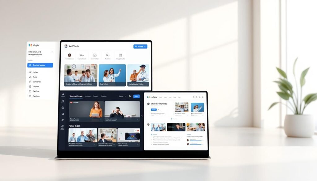 A sleek, modern learning platform with a clean, intuitive interface. The foreground features an interactive dashboard with customizable modules, progress tracking, and personalized recommendations. The middle ground showcases a range of engaging course content, including video lectures, interactive simulations, and quizzes. The background depicts a serene, minimalist environment with soft lighting and a subtle color palette, creating a calming and focused atmosphere for effective learning. The overall design emphasizes ease of use, accessibility, and a seamless learning experience. A sleek, modern learning platform with a clean, intuitive interface. The foreground features an interactive dashboard with customizable modules, progress tracking, and personalized recommendations. The middle ground showcases a range of engaging course content, including video lectures, interactive simulations, and quizzes. The background depicts a serene, minimalist environment with soft lighting and a subtle color palette, creating a calming and focused atmosphere for effective learning. The overall design emphasizes ease of use, accessibility, and a seamless learning experience.