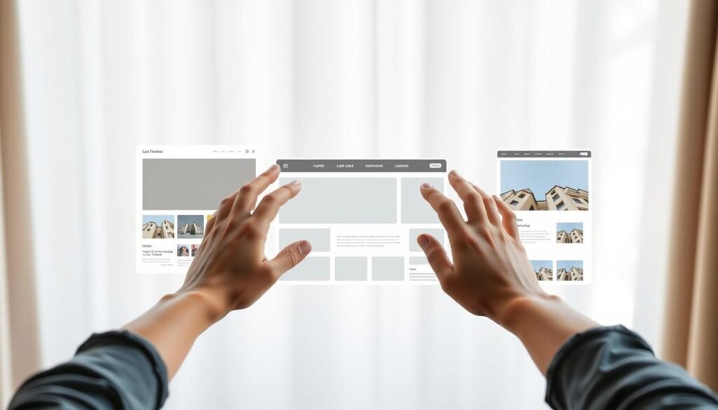 A vibrant, modern website interface floats against a softly blurred background, showcasing a seamless drag-and-drop customization experience. In the foreground, various website elements such as images, text blocks, and navigation menus are being effortlessly rearranged by a user's hands, creating a personalized layout. The middle ground features a clean, minimalist design with a subtle grid system, allowing for precise positioning and alignment. The lighting is natural and diffused, creating a sense of depth and dimension. The overall atmosphere is one of simplicity, flexibility, and empowerment, inviting the user to unleash their creativity without the need for coding expertise. A vibrant, modern website interface floats against a softly blurred background, showcasing a seamless drag-and-drop customization experience. In the foreground, various website elements such as images, text blocks, and navigation menus are being effortlessly rearranged by a user's hands, creating a personalized layout. The middle ground features a clean, minimalist design with a subtle grid system, allowing for precise positioning and alignment. The lighting is natural and diffused, creating a sense of depth and dimension. The overall atmosphere is one of simplicity, flexibility, and empowerment, inviting the user to unleash their creativity without the need for coding expertise.