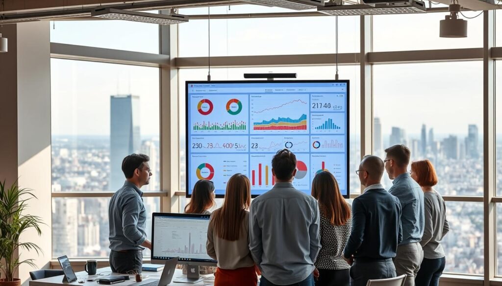 A well-lit, modern office setting with a large computer monitor displaying a dashboard of nifty performance metrics. The foreground features a team of diverse professionals gathered around the monitor, engaged in a lively discussion and analyzing the data. The middle ground showcases various project management tools and collaboration software, while the background depicts an expansive city skyline through large windows, conveying a sense of achievement and success. The overall atmosphere is one of productivity, camaraderie, and a drive for continuous improvement. A well-lit, modern office setting with a large computer monitor displaying a dashboard of nifty performance metrics. The foreground features a team of diverse professionals gathered around the monitor, engaged in a lively discussion and analyzing the data. The middle ground showcases various project management tools and collaboration software, while the background depicts an expansive city skyline through large windows, conveying a sense of achievement and success. The overall atmosphere is one of productivity, camaraderie, and a drive for continuous improvement.