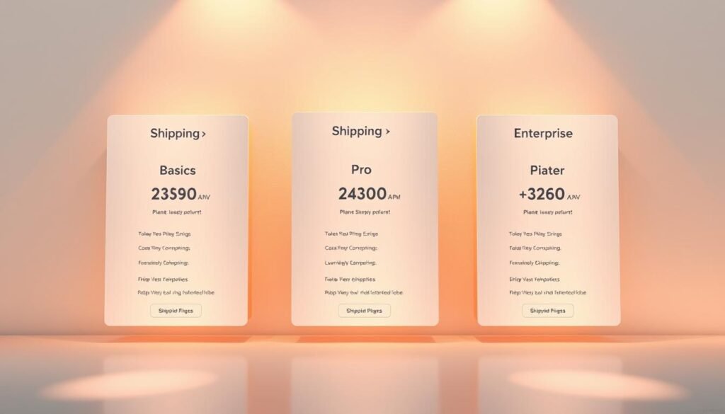 Shipping Pricing Plans: A Vibrant, Informative Visualization Elegant, minimalist three-column layout showcasing the core Shipping Pricing Plans from Shippo. Warm, inviting lighting casts a soft glow on the clean, modern interface. Subtle gradients and crisp iconography highlight the key features of each plan - Basic, Pro, and Enterprise. Careful composition draws the eye to the comparative pricing details, conveying the value proposition at a glance. Serene, professional atmosphere reflects the reliable, trustworthy nature of Shippo's shipping solutions. Sophisticated yet accessible, a visually compelling representation of the "Shippo Pricing Plans" section. Shipping Pricing Plans: A Vibrant, Informative Visualization Elegant, minimalist three-column layout showcasing the core Shipping Pricing Plans from Shippo. Warm, inviting lighting casts a soft glow on the clean, modern interface. Subtle gradients and crisp iconography highlight the key features of each plan - Basic, Pro, and Enterprise. Careful composition draws the eye to the comparative pricing details, conveying the value proposition at a glance. Serene, professional atmosphere reflects the reliable, trustworthy nature of Shippo's shipping solutions. Sophisticated yet accessible, a visually compelling representation of the "Shippo Pricing Plans" section.