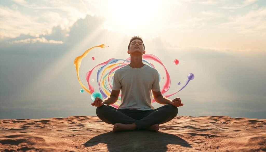 A serene, sun-drenched scene of an open mind embracing new ideas. In the foreground, a person sits cross-legged, eyes closed, radiating a sense of tranquility and receptiveness. The middle ground features a swirling vortex of colorful, abstract shapes and forms, representing the influx of innovative thoughts. In the background, a vast, boundless sky stretches out, symbolizing the limitless potential of the intellect. Soft, diffused lighting casts a warm, contemplative glow over the entire composition. The overall tone evokes a sense of wonder, curiosity, and the transformative power of an open and adaptable mindset.