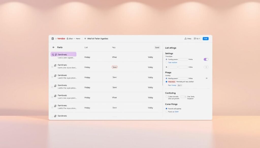 A sleek and organized user interface showcasing the key features of Vendoo's list management capabilities. In the foreground, a clean grid layout displays various list options, with intuitive icons and labels. The middle ground features a side panel with customizable settings and filters, allowing users to effortlessly manage their product listings. The background is a subtle gradient, providing a minimalist and professional aesthetic to complement the dynamic functionality of the system. Warm lighting illuminates the scene, creating a sense of clarity and attention to detail. The overall composition conveys the seamless integration of Vendoo's list management tools, empowering users to streamline their e-commerce operations with ease.