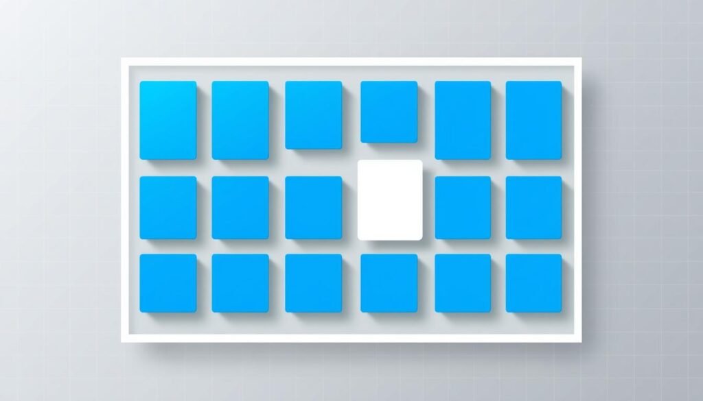 A sleek, minimalist illustration depicting the concept of "تخصيص فترات" (Time Blocking). The composition features a clean, grid-like layout with rectangular blocks of varying sizes and shades of blue, representing different tasks or time slots. The blocks are arranged in a harmonious, organized manner, conveying a sense of structure and efficiency. The background is a soft, muted gray, allowing the vibrant blue blocks to take center stage. Subtle grid lines and a faint sense of depth create a sophisticated, digital feel. The overall impression is one of thoughtful time management and productive task organization.