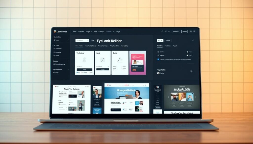 A sleek, modern landing page builder interface with a clean, minimalist design. The foreground features a large, intuitive drag-and-drop editor, with customizable content blocks and section layouts. The middle ground showcases a variety of pre-built templates, each with a distinct aesthetic and industry-specific design. In the background, a subtle grid pattern creates a sense of structure and organization, while warm, soft lighting emanates a professional and inviting atmosphere. The entire scene conveys the ease and flexibility of crafting high-converting landing pages, perfect for showcasing the capabilities of a powerful email marketing automation platform.