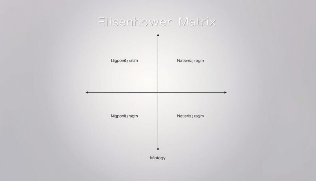 A visually striking diagram depicting the four quadrants of the Eisenhower Matrix, a strategic decision-making tool. The image should feature a clean, minimalist design with a muted, sophisticated color palette. The four quadrants should be clearly delineated, perhaps using geometric shapes or lines, and labeled in a legible, sans-serif font. The overall composition should convey a sense of balance, organization, and analytical precision, reflecting the practical utility of the Eisenhower Matrix. Soft, directional lighting should create depth and emphasize the simplicity of the design. The background should be a neutral, unobtrusive tone, allowing the diagram to take center stage and effectively illustrate the key concepts of this important management framework.