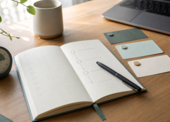Carnet de travail avec une tâche découpée en petites étapes pour arrêter de procrastiner et retrouver un rythme d’action