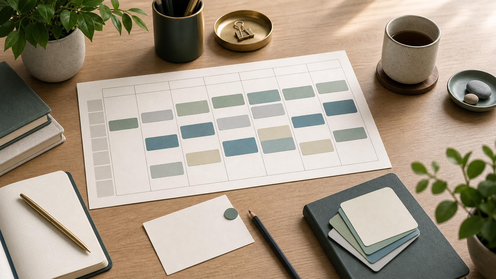 Grille hebdomadaire sans texte et blocs de priorités pour organiser sa semaine de travail