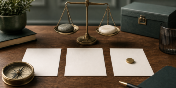 Illustration d’une décision difficile avec balance, options et critère de choix