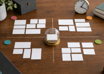 Illustration de priorisation des tâches urgentes avec matrice, cartes et horloge