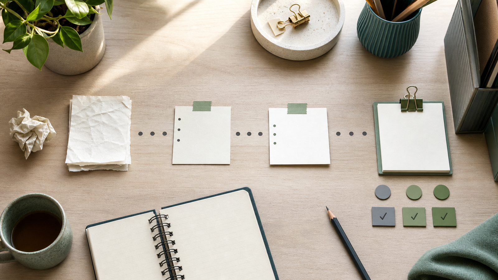 Suite de cartes de progression illustrant l’amélioration quotidienne au travail