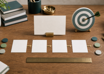 Illustration of setting measurable impact goals with targets, cards, and milestones