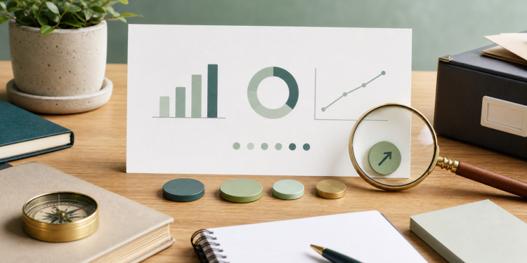 Illustration d’un indicateur d’impact avec graphiques, mesure et preuve de changement
