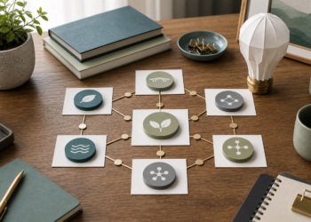 Illustration of social innovation with a network of solutions, ideas, and durable change