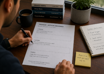Why Does Your System Only Work When You Feel Like It? (The Two Parts Every System Actually Needs) Every system that holds has the same starting point: a fixed trigger and one small, defined action. The Trigger-Action Designer builds both in about 7 minutes, the two parts most plans skip in favor of just deciding to try harder. A system is a structure, not a feeling At IBM, we didn’t manage large accounts by hoping the team felt inspired on a given Tuesday. We built fixed checkpoints, specific and repeatable. I didn’t think of that as a life skill at the time. It is one. A trigger has to be fixed, never “whenever I feel like it,” and an action has to be small enough to do without deciding. Who this is for, and how long it takes About 7 minutes. For anyone who has an intention but no system carrying it yet. What’s inside A trigger field. An action field. A worked example. How to get the most out of it Resist making the action bigger than it needs to be. Small enough to do without deciding is the whole point. What changes if you actually do this The output is one designed system start. The outcome is that the action becomes something you don’t have to decide on. The impact is that your intention gets a structure to run on. Download The Trigger-Action Designer [Download button placeholder, to be added.] Next step: The Follow-Through Tracker, which adds the part most systems skip and runs the whole thing for the first time. FAQ How is this different from the full Continuity Design Template? The full template includes the follow-through step too, in one sitting. This is the first half, for a quick start. What if I can’t think of a good trigger? Anchor it to something that already happens every day, closing your laptop, making coffee, a specific time. Consistency matters more than cleverness. Does this work for team systems, not just personal ones? Yes. The same trigger-and-action logic applies to a team habit as much as a personal one.